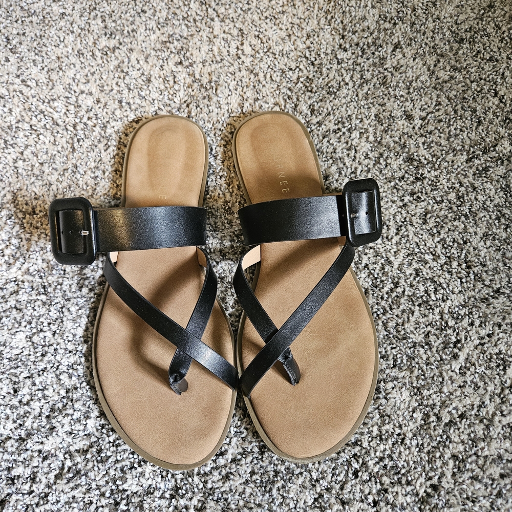 Journee Collection Black and Tan Strappy Sandals